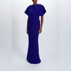 NWT Amsale | Cobalt Blue Crepe Draped Gown (Sz 2)